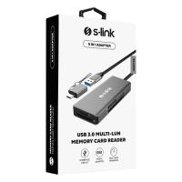 S-LINK SL-CR51 TypeC ve USB3.0 CF, SD, M2, Micro SD, MS 5 in 1 Metal Kart Okuyucu